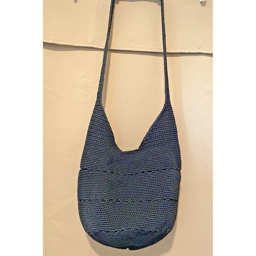 Vtg Black Nylon Knit Woven Hobo Shoulder Bag Purse Y2K 11"x11" Cylinder-Shape